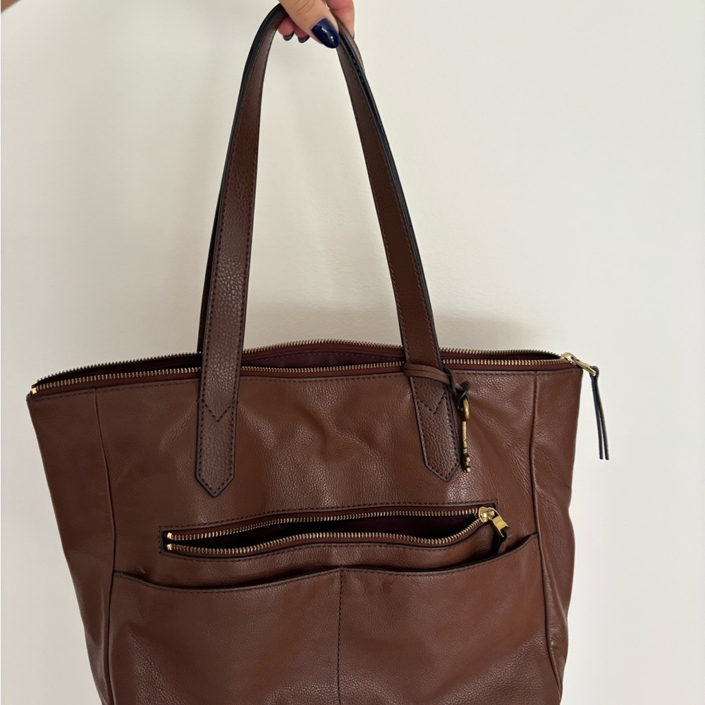 Fossil Brown Leather Tote Bag